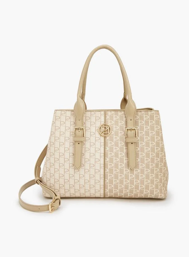 Monogram Print Tote Bag With Double Handles